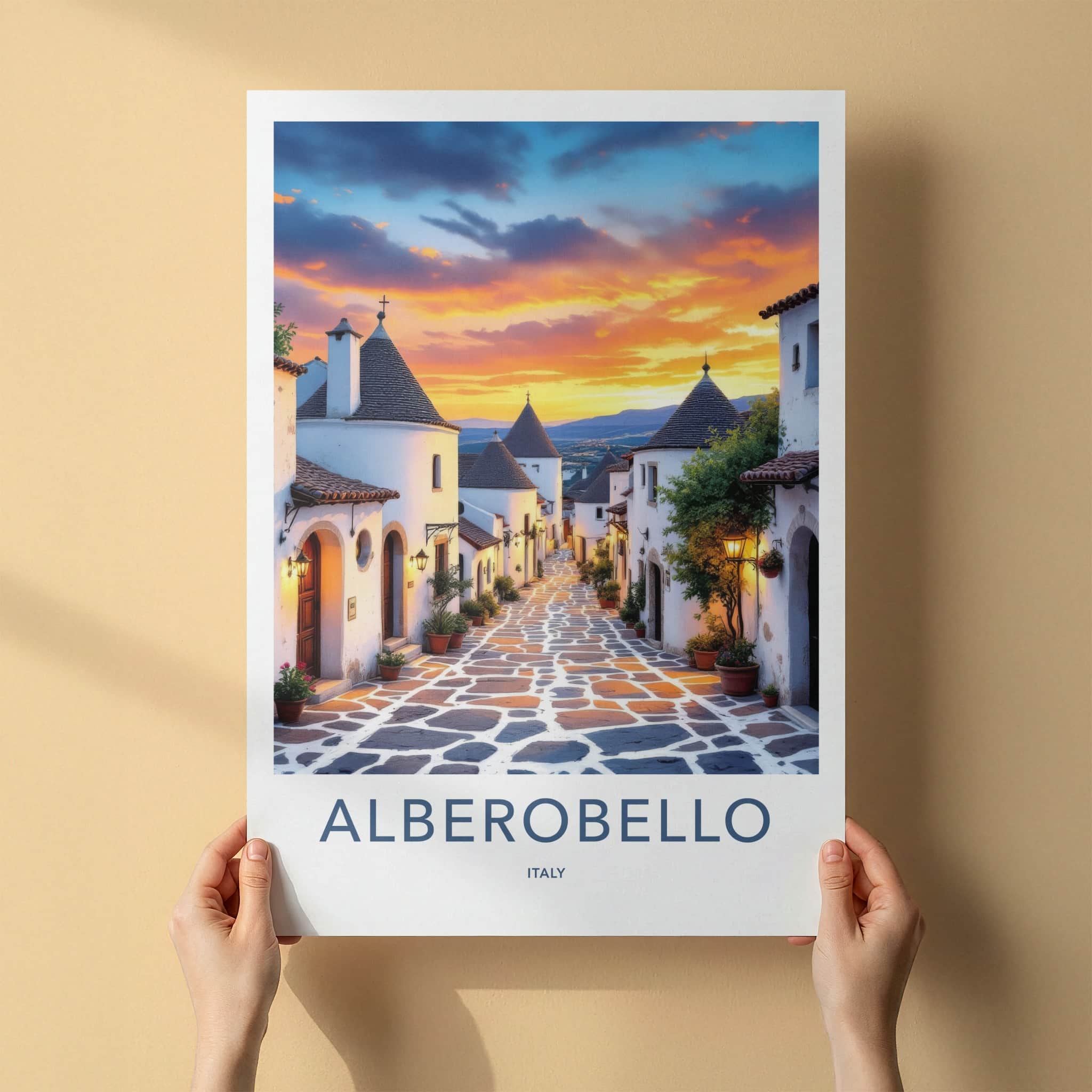 Alberobello Poster - Italy Wall Art - Sunset Trulli Village Home Decor