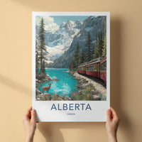 Alberta Poster - Canada Scenic Art - Mountain Lake Train Wall Decor