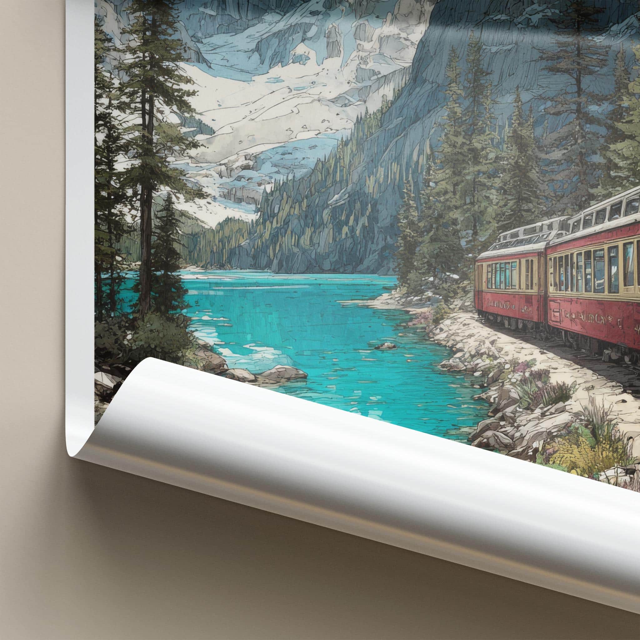 Alberta Poster - Canada Scenic Art - Mountain Lake Train Wall Decor