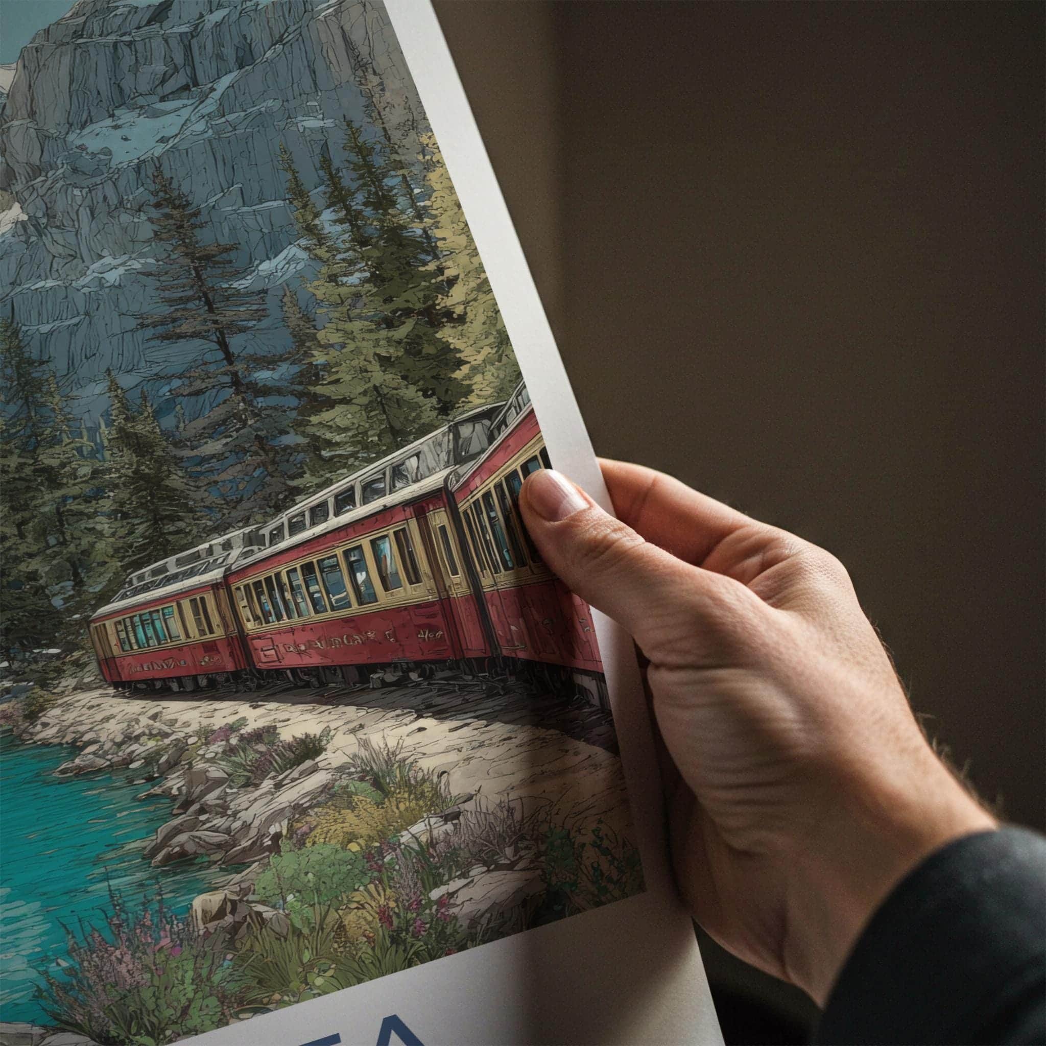 Alberta Poster - Canada Scenic Art - Mountain Lake Train Wall Decor