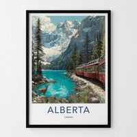 Alberta Poster - Canada Scenic Art - Mountain Lake Train Wall Decor