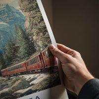Alberta Poster - Canada Travel Illustration - Mountain lake train Wall Decor