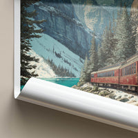 Alberta Poster - Canada Travel Illustration - Mountain lake train Wall Decor