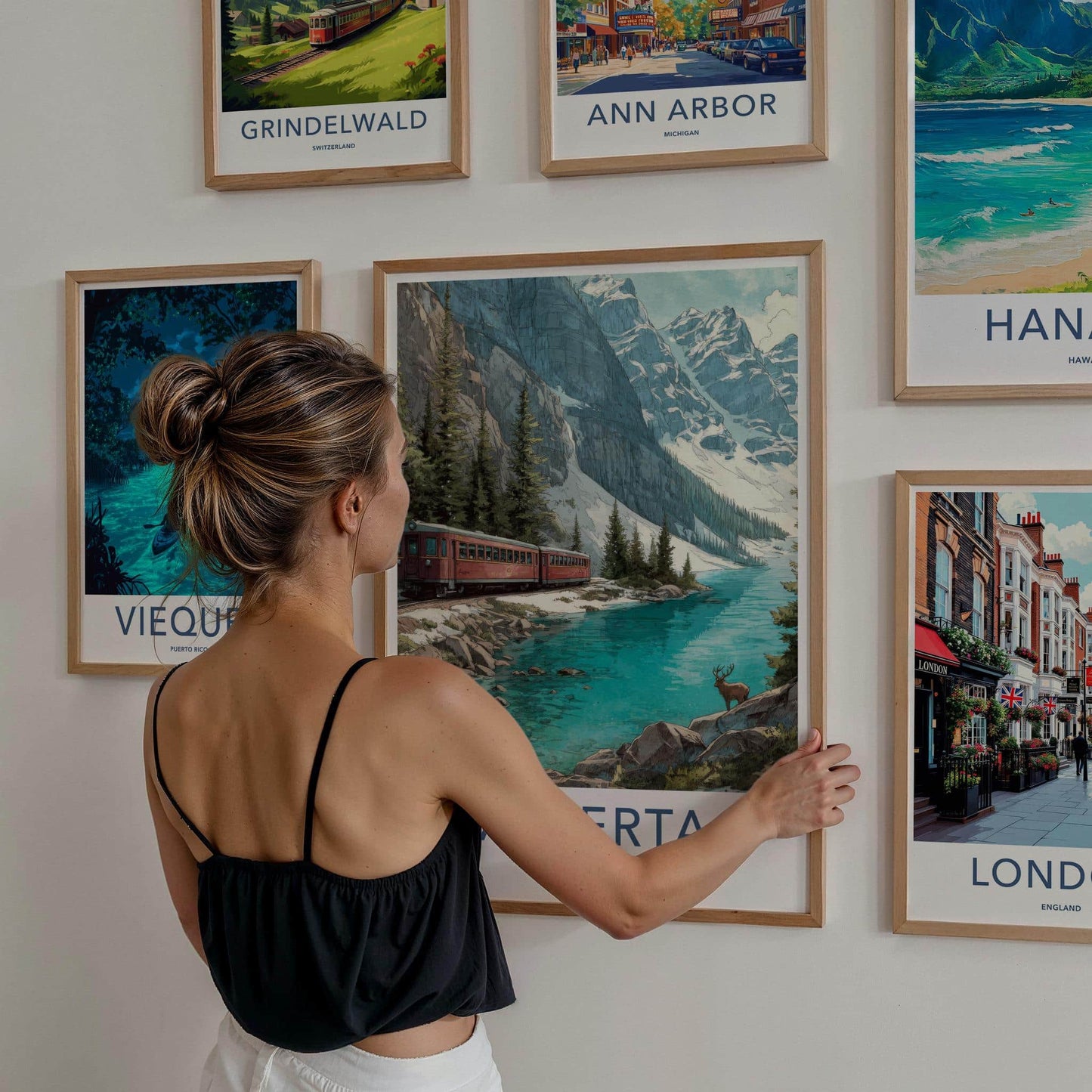 Alberta Poster - Canada Travel Illustration - Vibrant Mountain Lake Home Decor