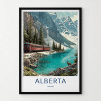 Alberta Poster - Canada Travel Illustration - Vibrant Mountain Lake Home Decor