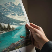 Alberta Poster - Canada Travel Illustration - Vibrant Mountain Lake Home Decor