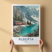 Alberta Poster - Canada Travel Illustration - Vibrant Mountain Lake Home Decor