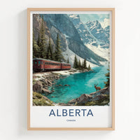 Alberta Poster - Canada Travel Illustration - Vibrant Mountain Lake Home Decor