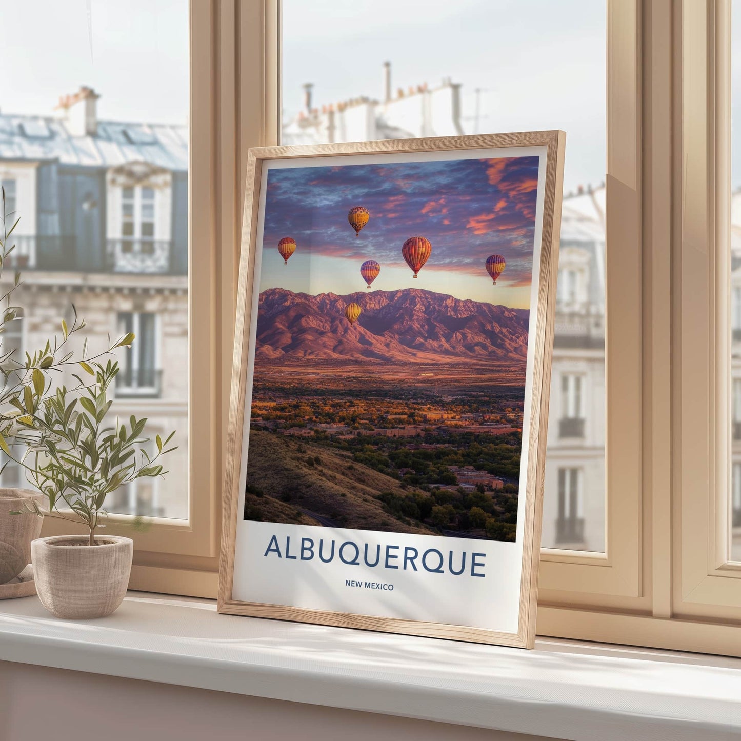 Albuquerque Poster - New Mexico Travel Art - Sunset Mountain Balloons Home Decor
