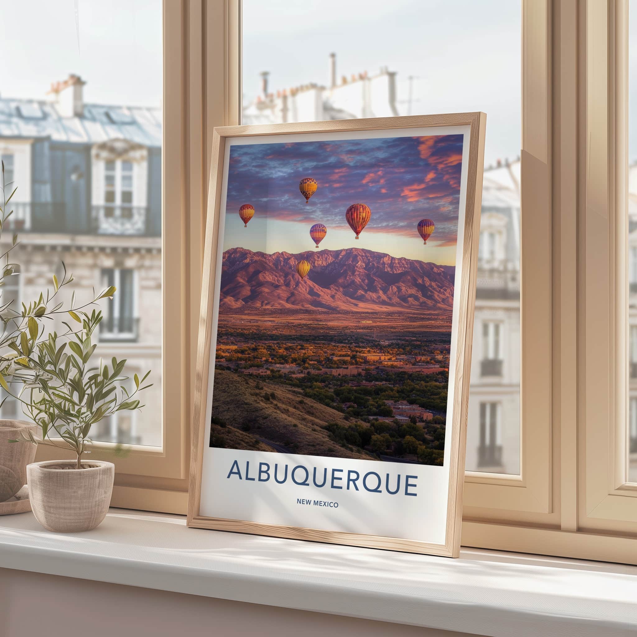 Albuquerque Poster - New Mexico Travel Art - Sunset Mountain Balloons Home Decor