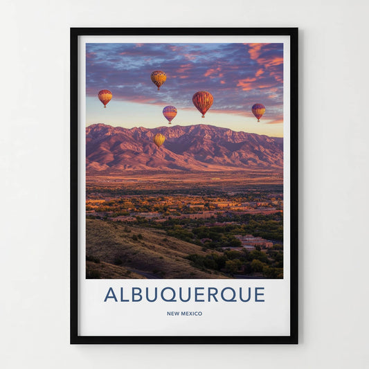 Albuquerque Poster - New Mexico Travel Art - Sunset Mountain Balloons Home Decor
