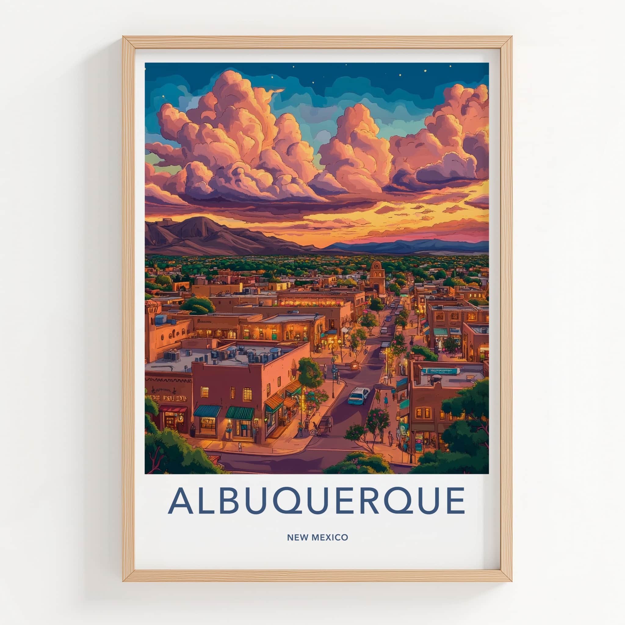 Albuquerque Poster - New Mexico Travel Art - Vibrant Sunset Cityscape Home Decor