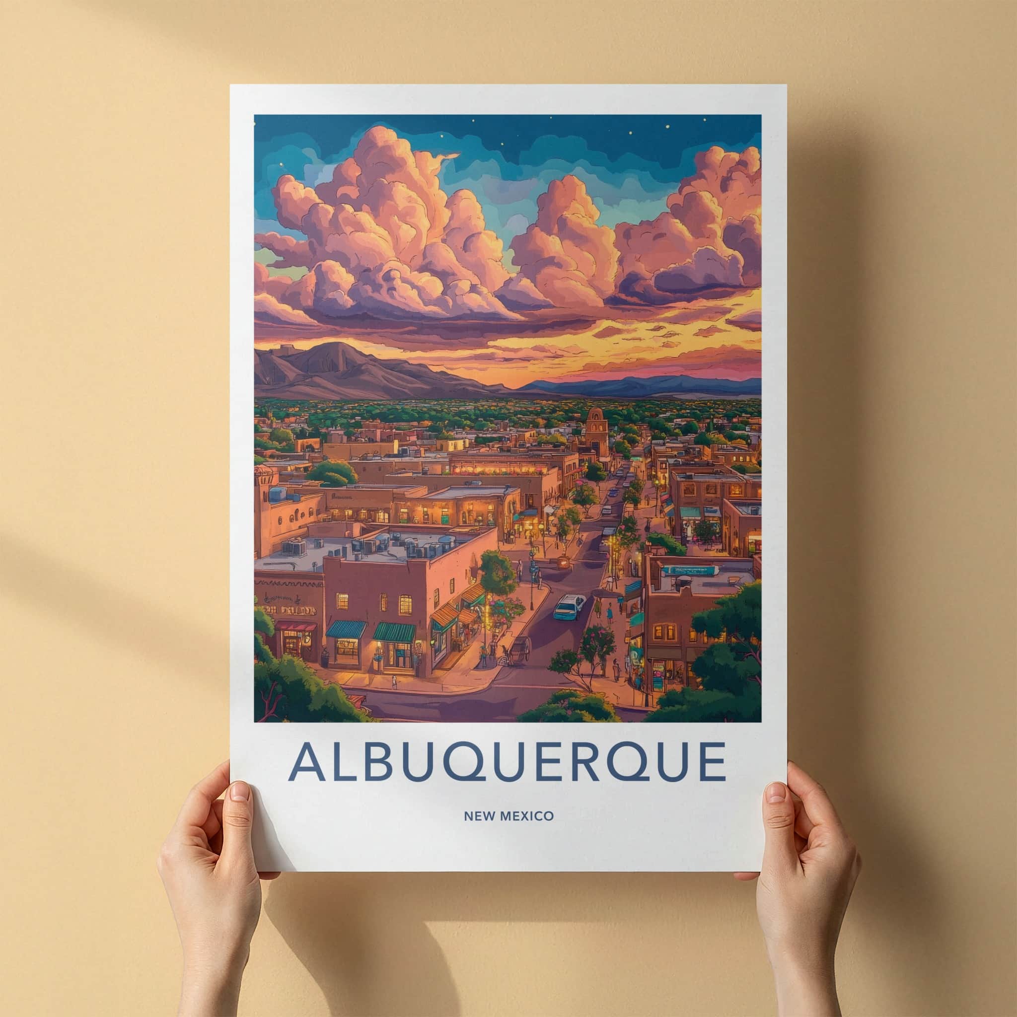 Albuquerque Poster - New Mexico Travel Art - Vibrant Sunset Cityscape Home Decor