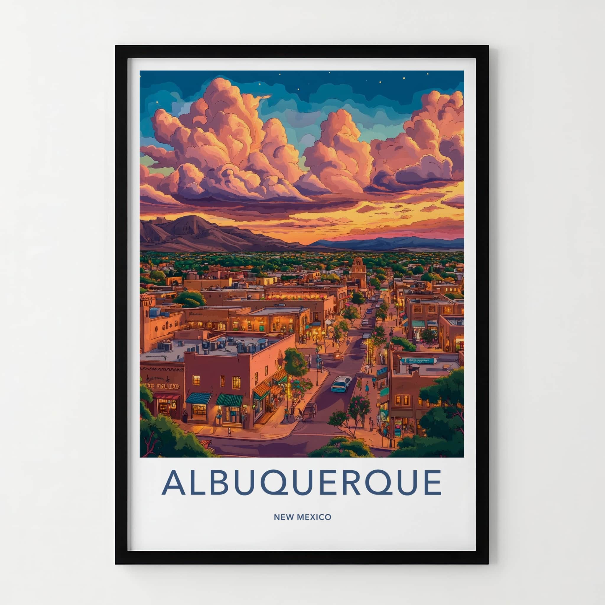 Albuquerque Poster - New Mexico Travel Art - Vibrant Sunset Cityscape Home Decor