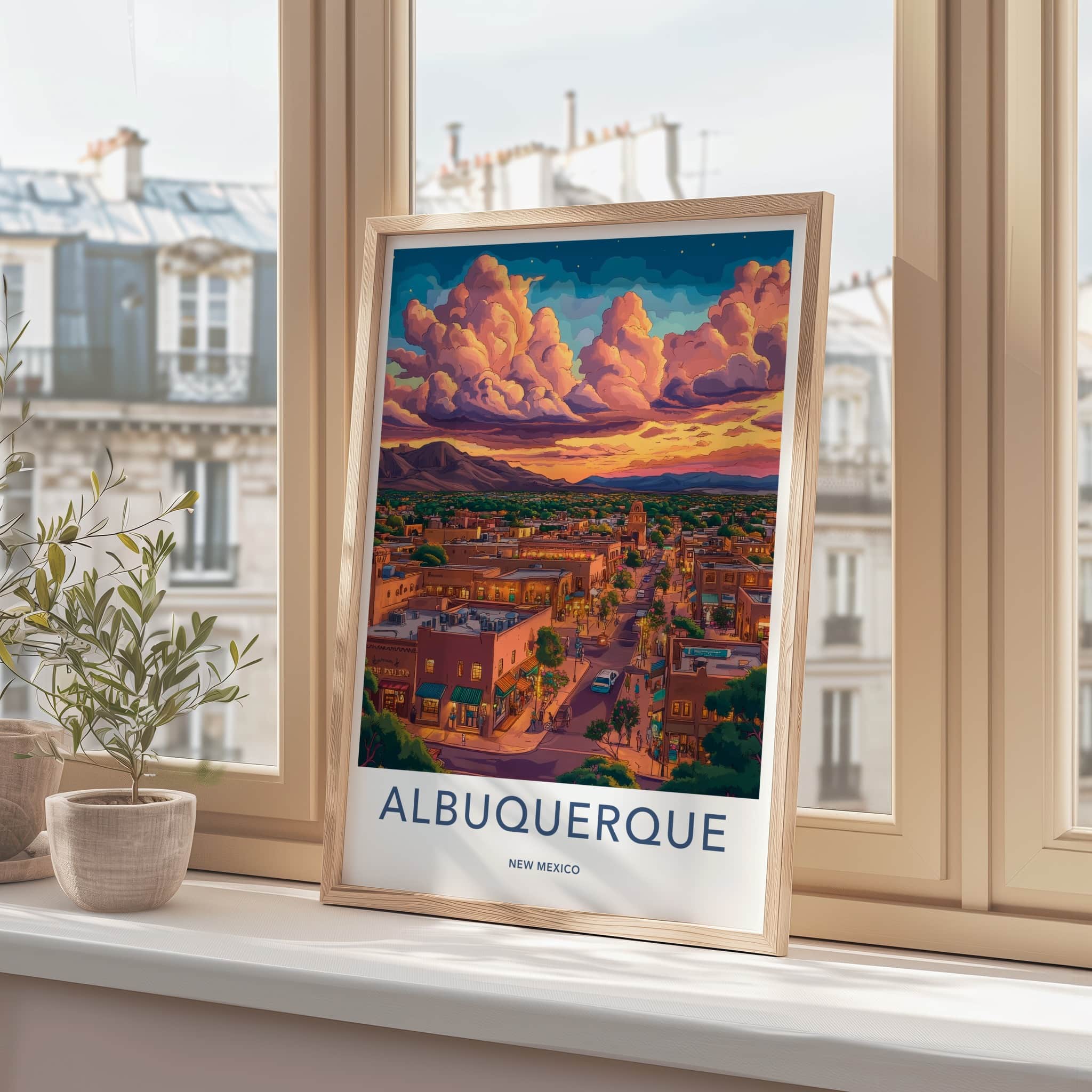 Albuquerque Poster - New Mexico Travel Art - Vibrant Sunset Cityscape Home Decor