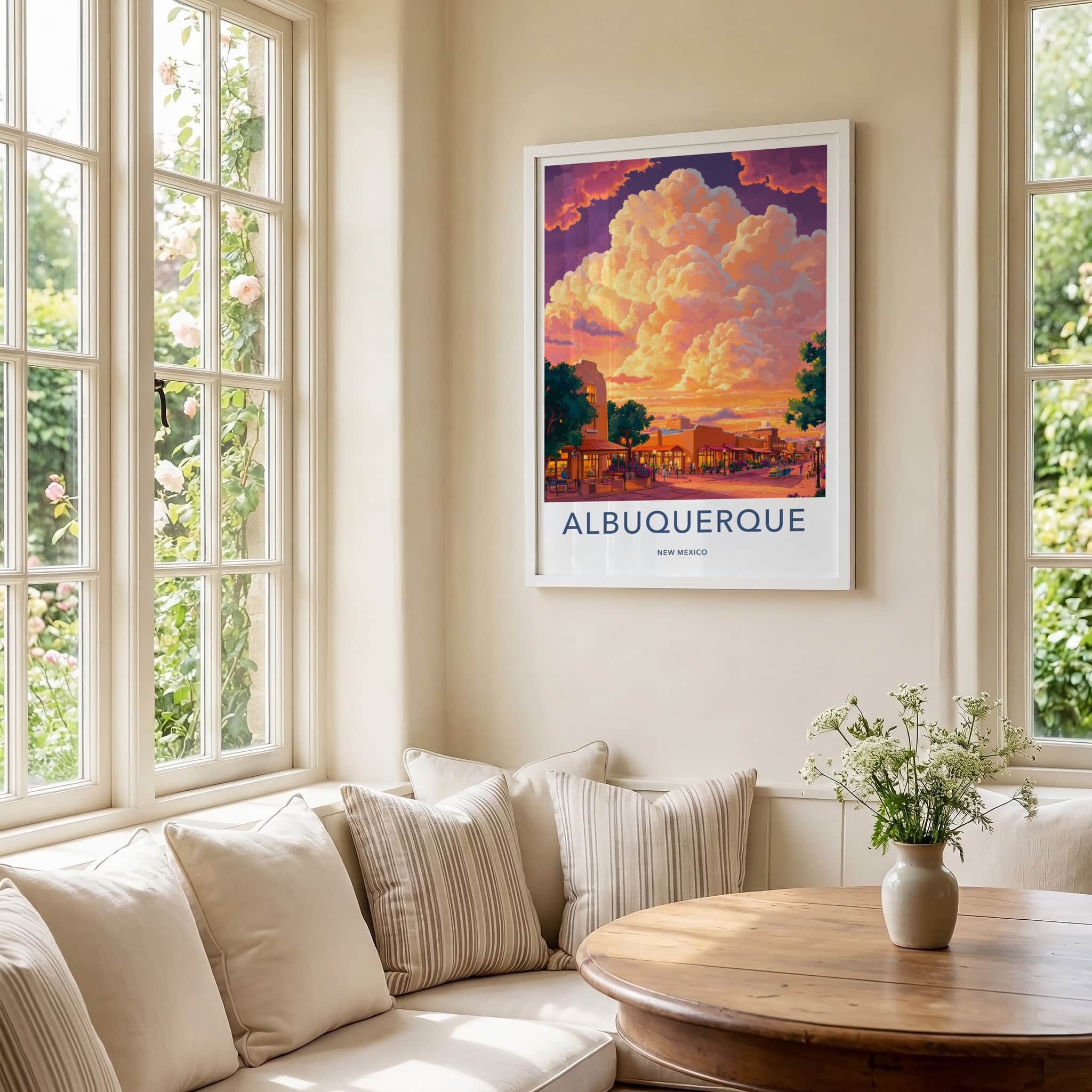 Albuquerque Poster - New Mexico Travel Art - Vibrant Sunset Street Home Decor