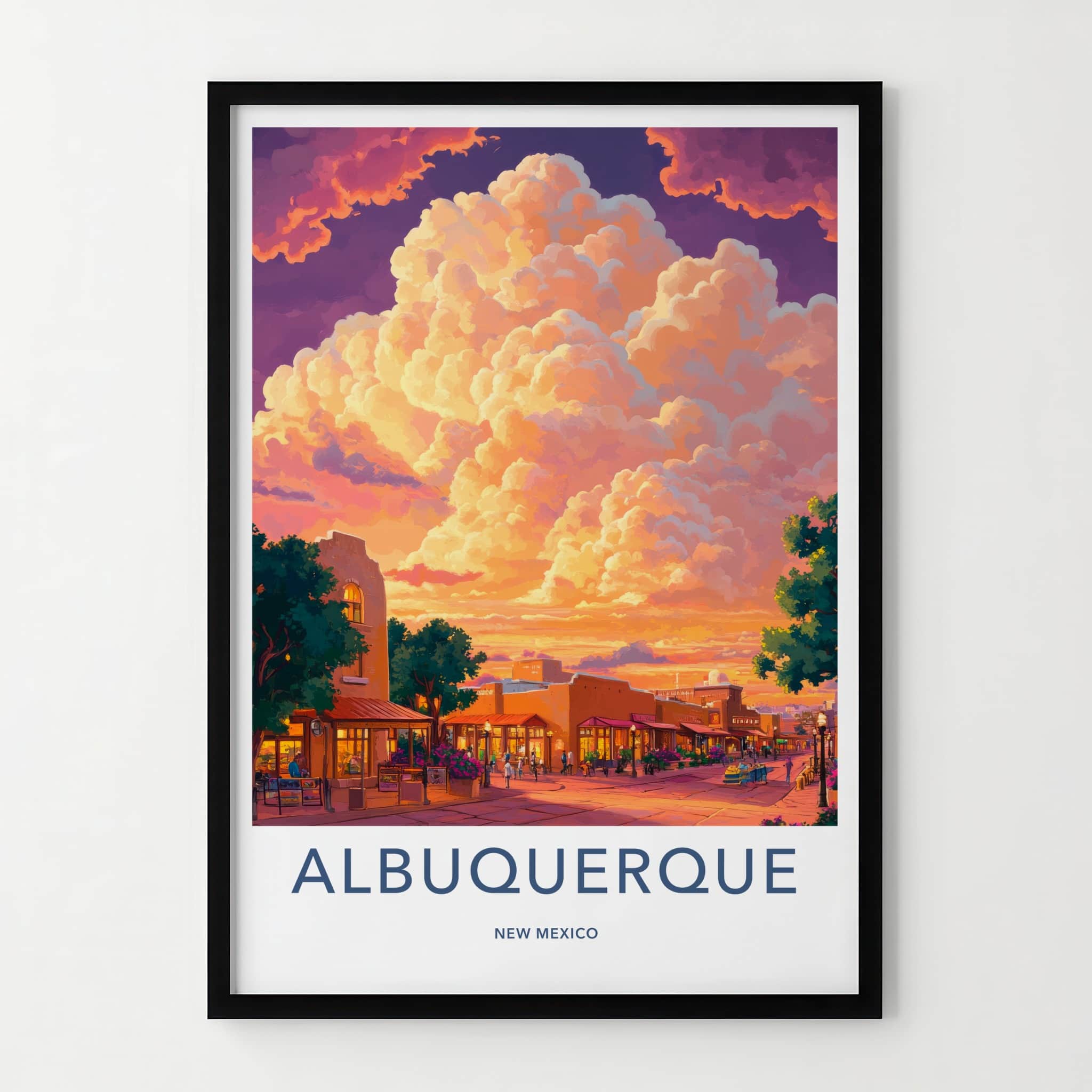 Albuquerque Poster - New Mexico Travel Art - Vibrant Sunset Street Home Decor