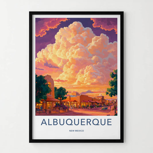 Albuquerque Poster - New Mexico Travel Art - Vibrant Sunset Street Home Decor