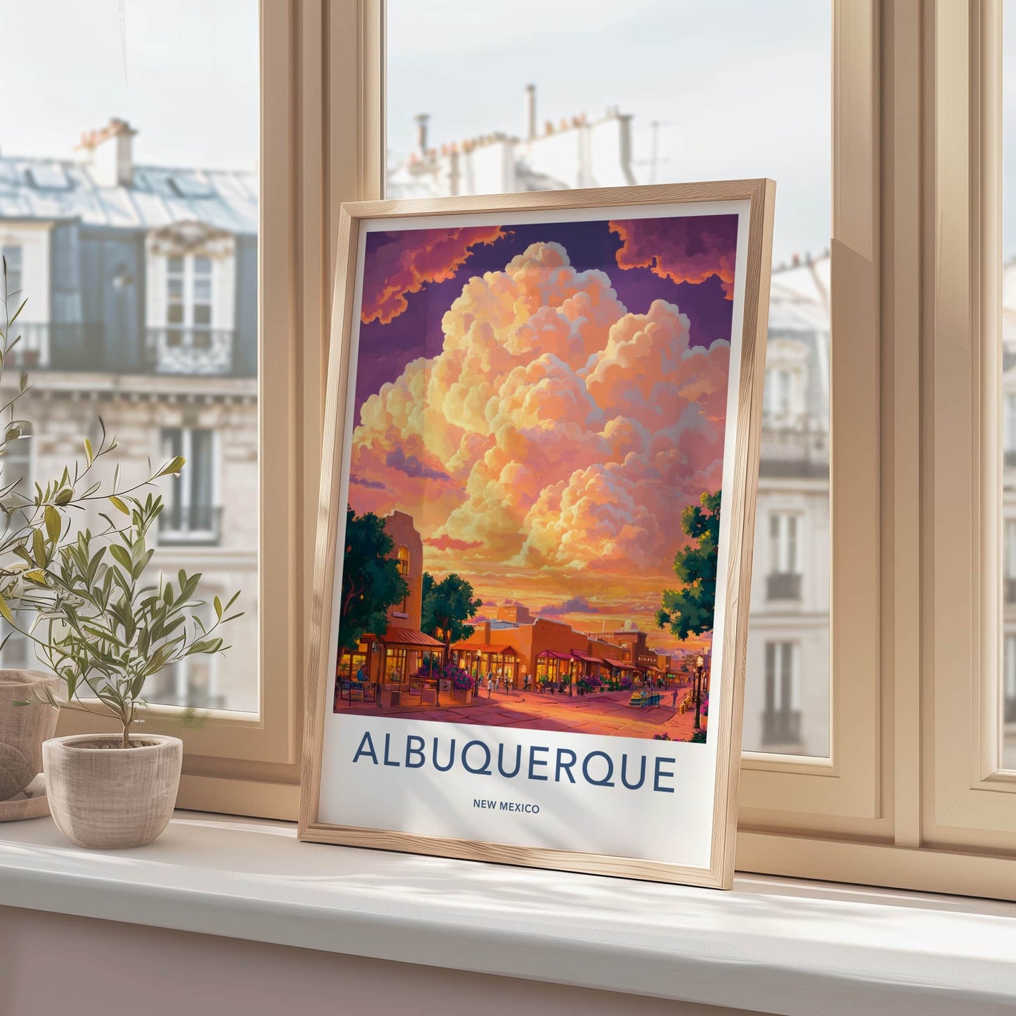 Albuquerque Poster - New Mexico Travel Art - Vibrant Sunset Street Home Decor