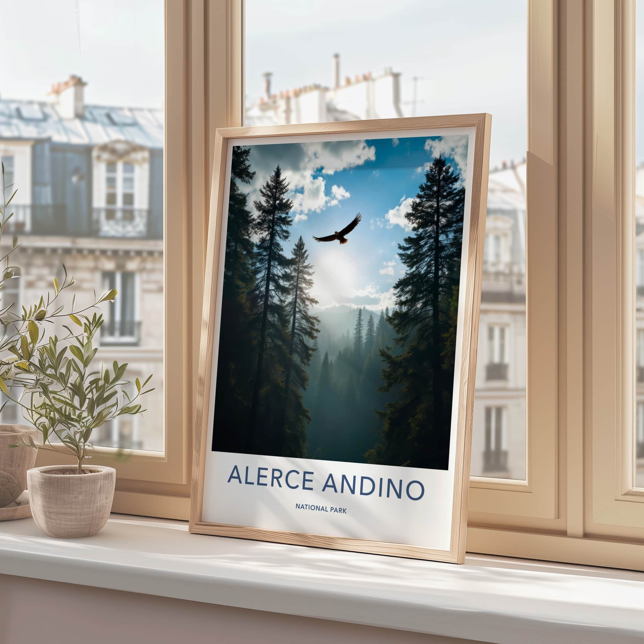 Alerce Andino National Park Poster - Chile Travel Print - Eagle Forest Misty Wall Decor