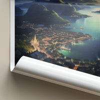 Alesund Poster - Norway Travel Art - Illuminated Coastal Town Home Decor