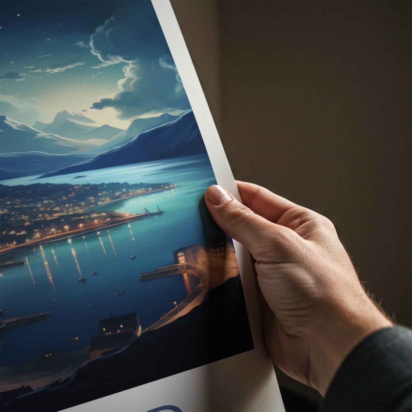 Alesund Poster - Norway Travel Art - Illuminated Coastal Town Home Decor