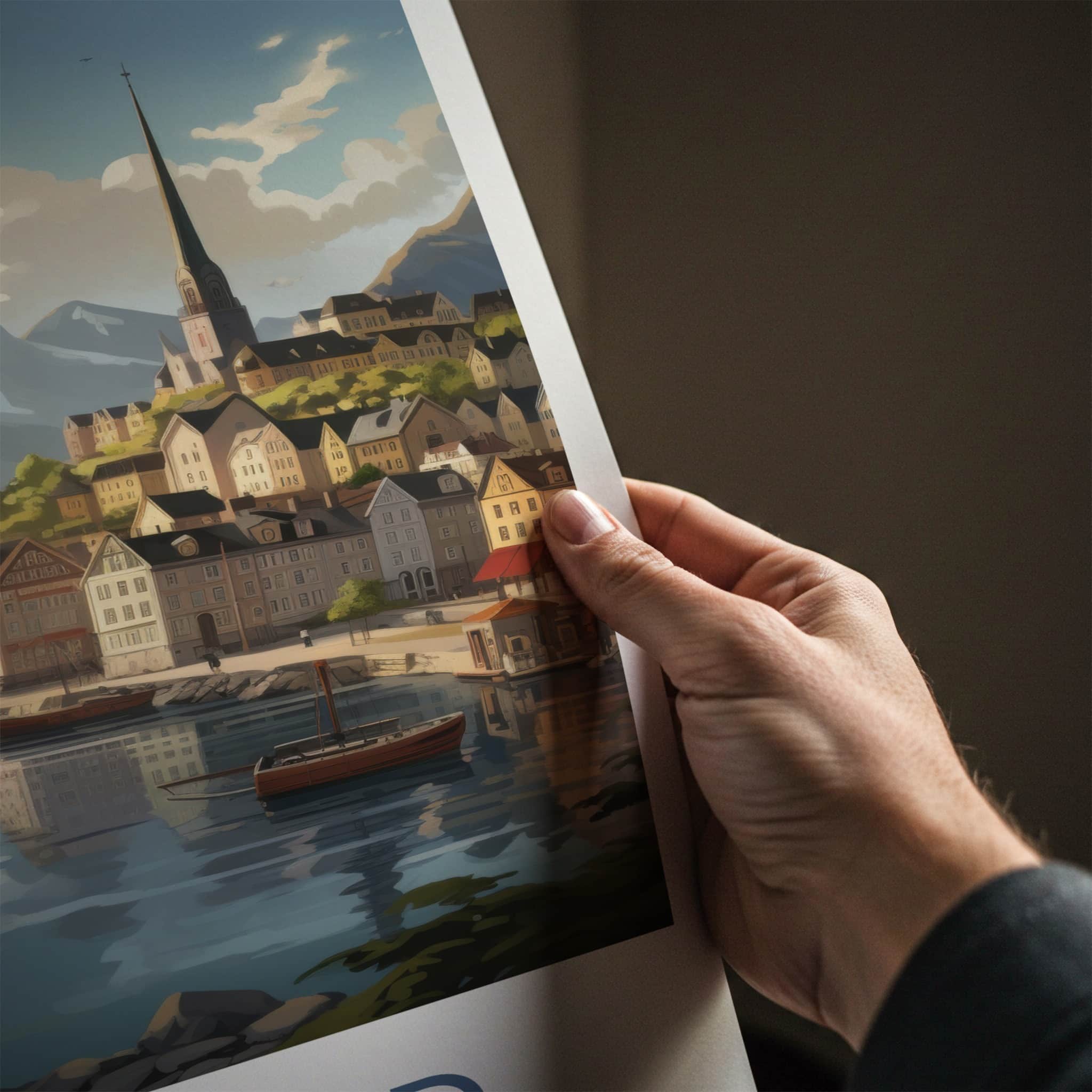 Alesund Poster - Norway Travel Art - Picturesque Fjord Town Home Decor