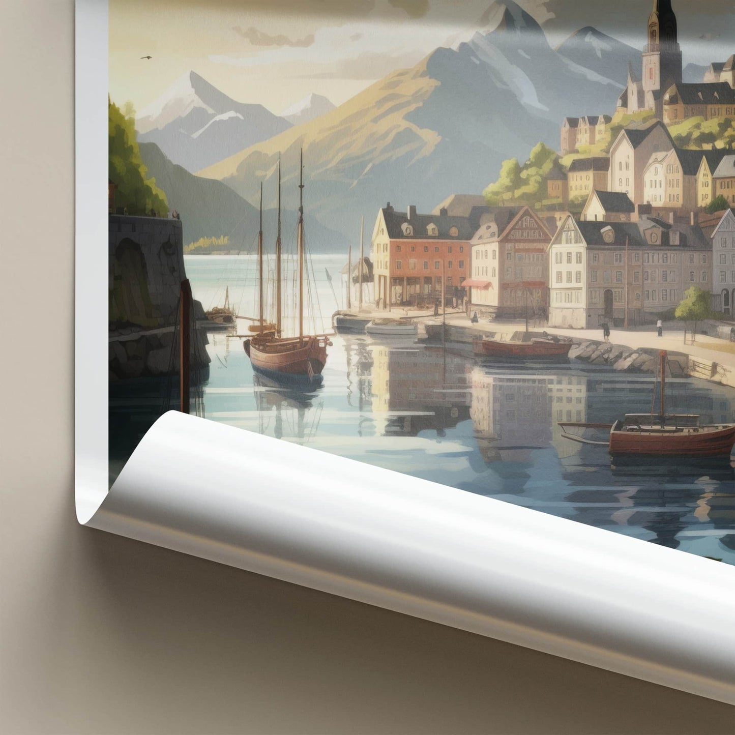 Alesund Poster - Norway Travel Art - Picturesque Fjord Town Home Decor