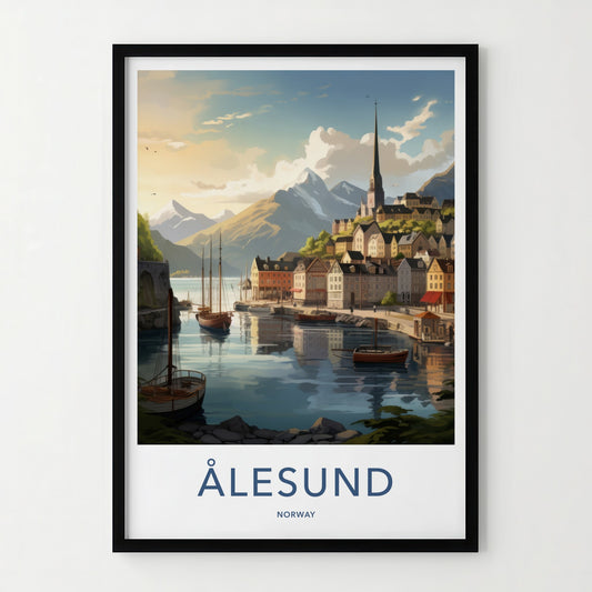 Alesund Poster - Norway Travel Art - Picturesque Fjord Town Home Decor
