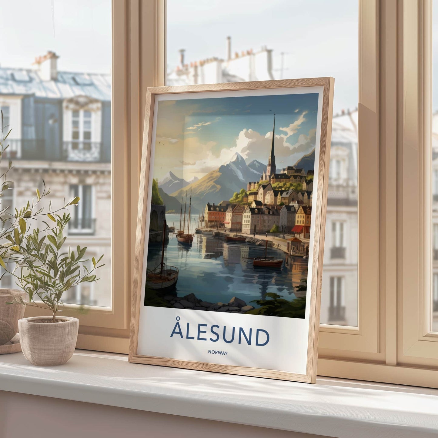Alesund Poster - Norway Travel Art - Picturesque Fjord Town Home Decor