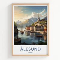 Alesund Poster - Norway Travel Art - Picturesque Fjord Town Home Decor