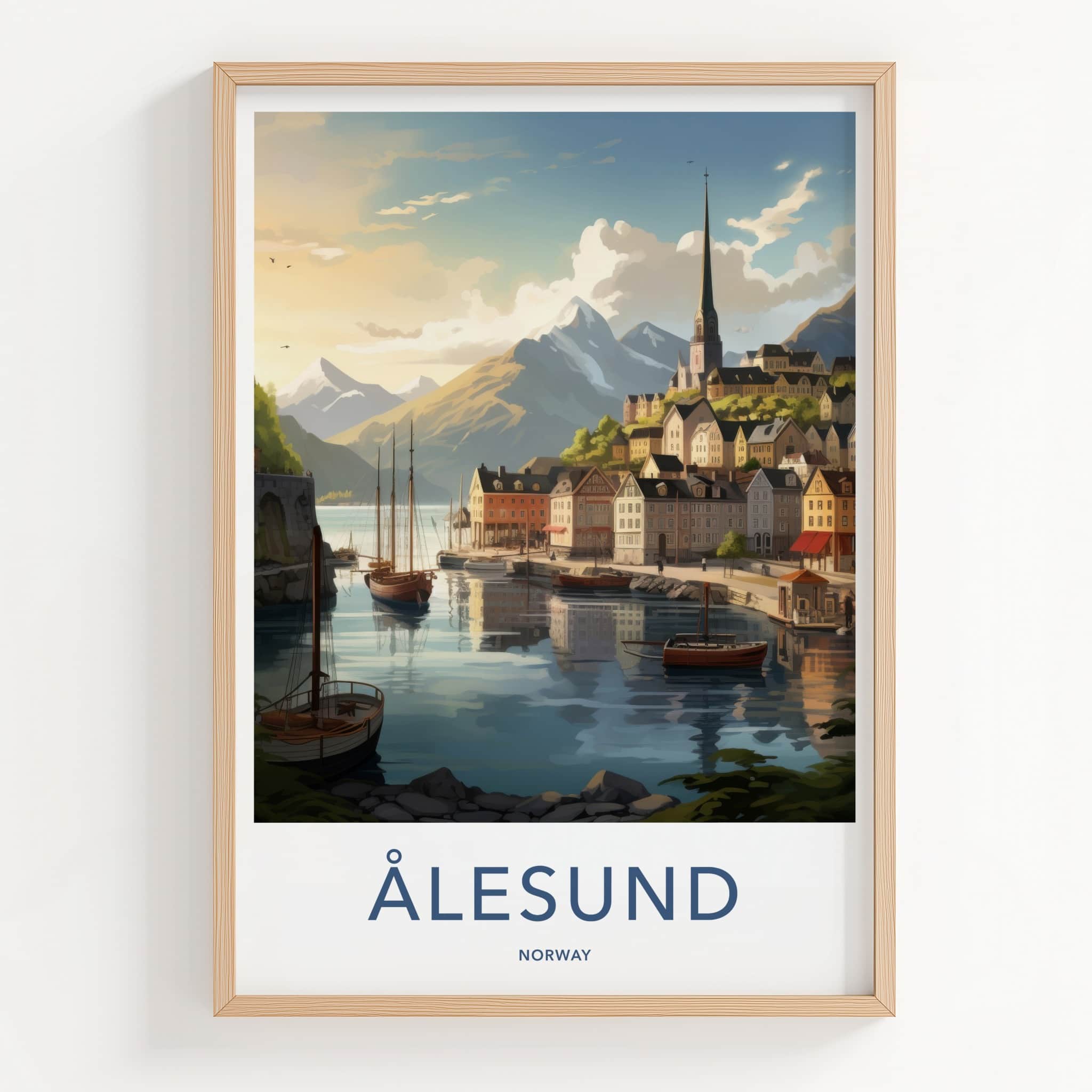Alesund Poster - Norway Travel Art - Picturesque Fjord Town Home Decor