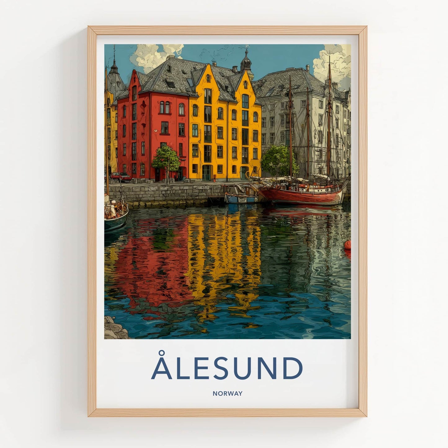 Alesund Poster - Norway Wall Art - Colorful Buildings Harbor Gift