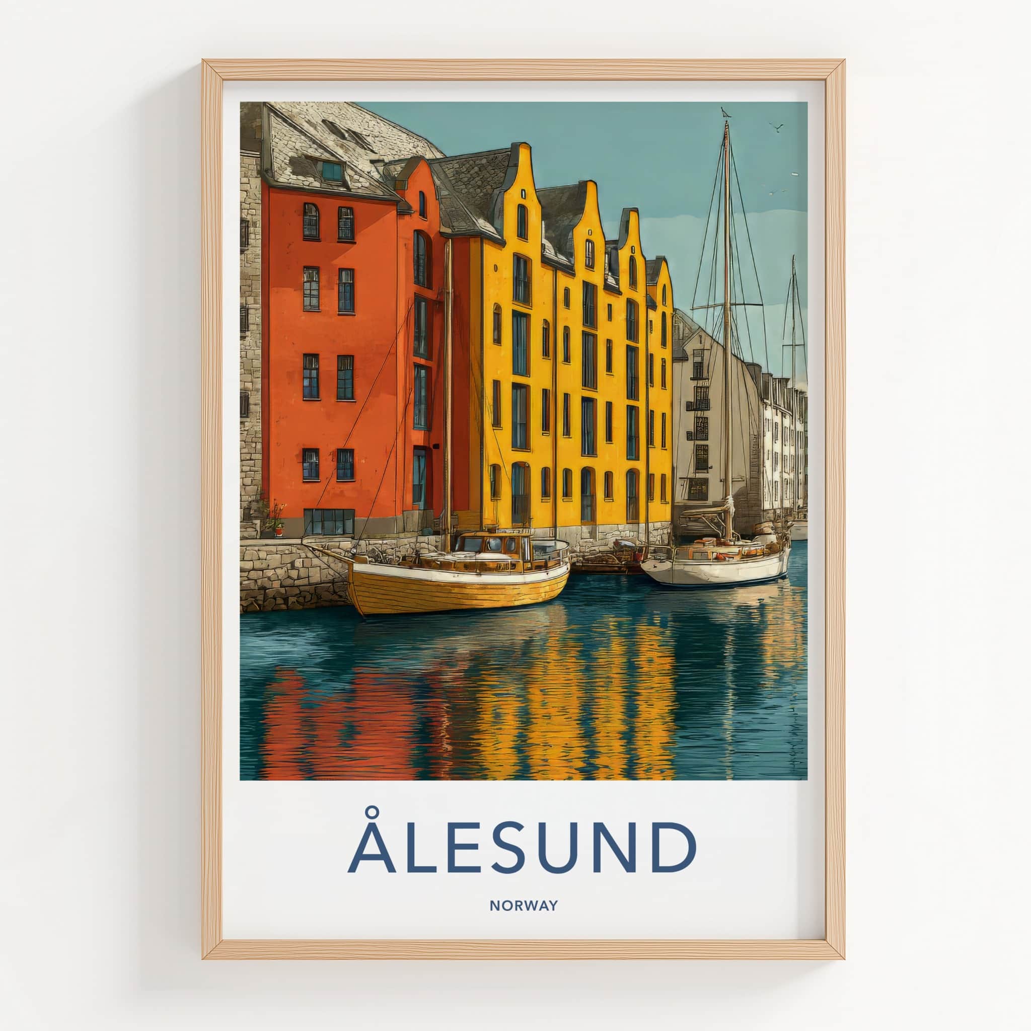Alesund Poster - Norway Wall Art - Colorful Waterfront Buildings Gallery Art