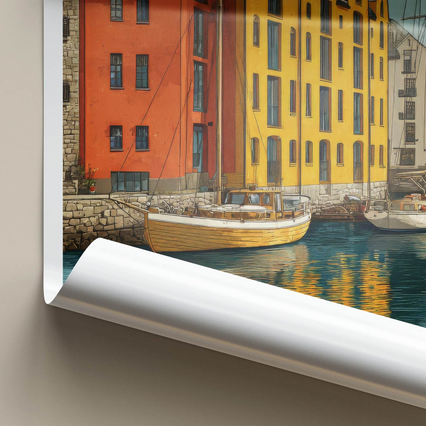 Alesund Poster - Norway Wall Art - Colorful Waterfront Buildings Gallery Art