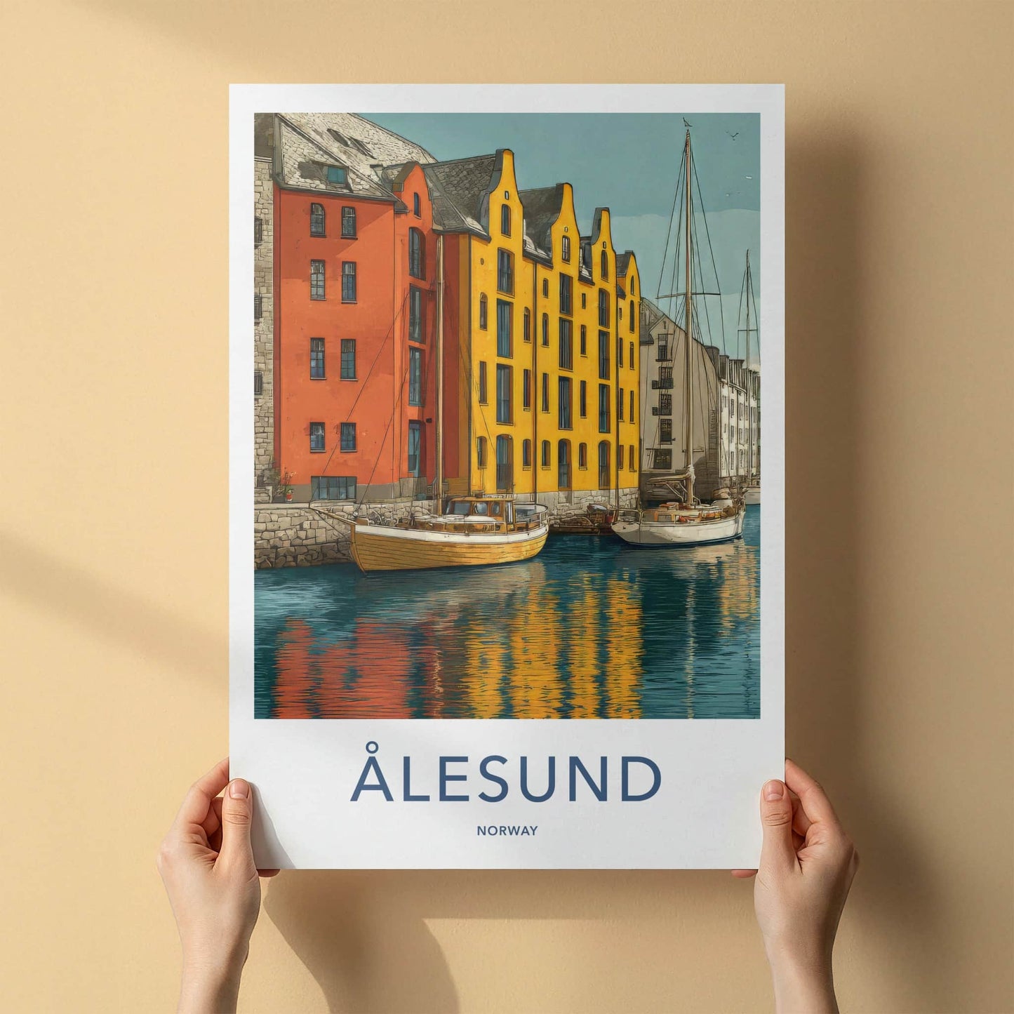 Alesund Poster - Norway Wall Art - Colorful Waterfront Buildings Gallery Art