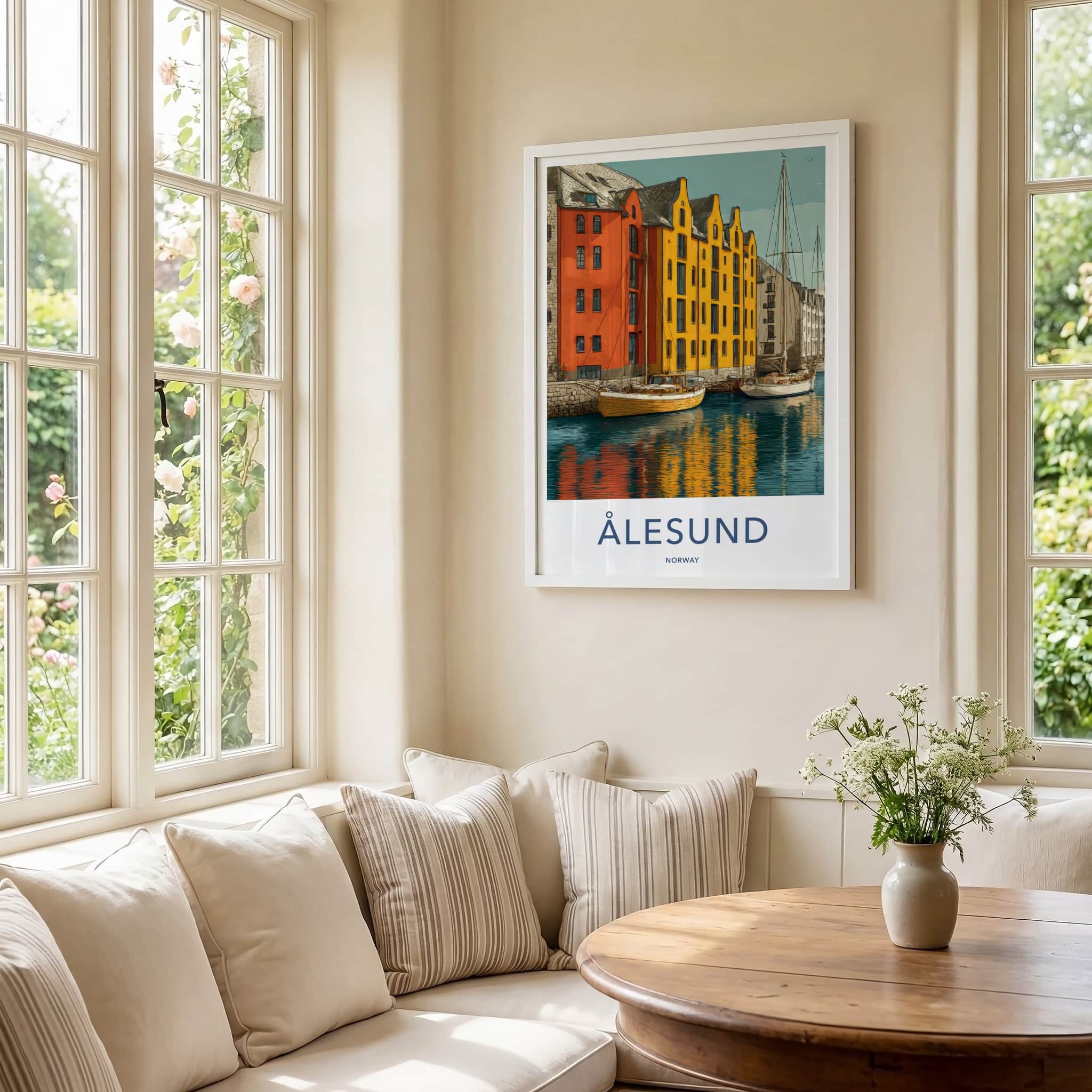 Alesund Poster - Norway Wall Art - Colorful Waterfront Buildings Gallery Art