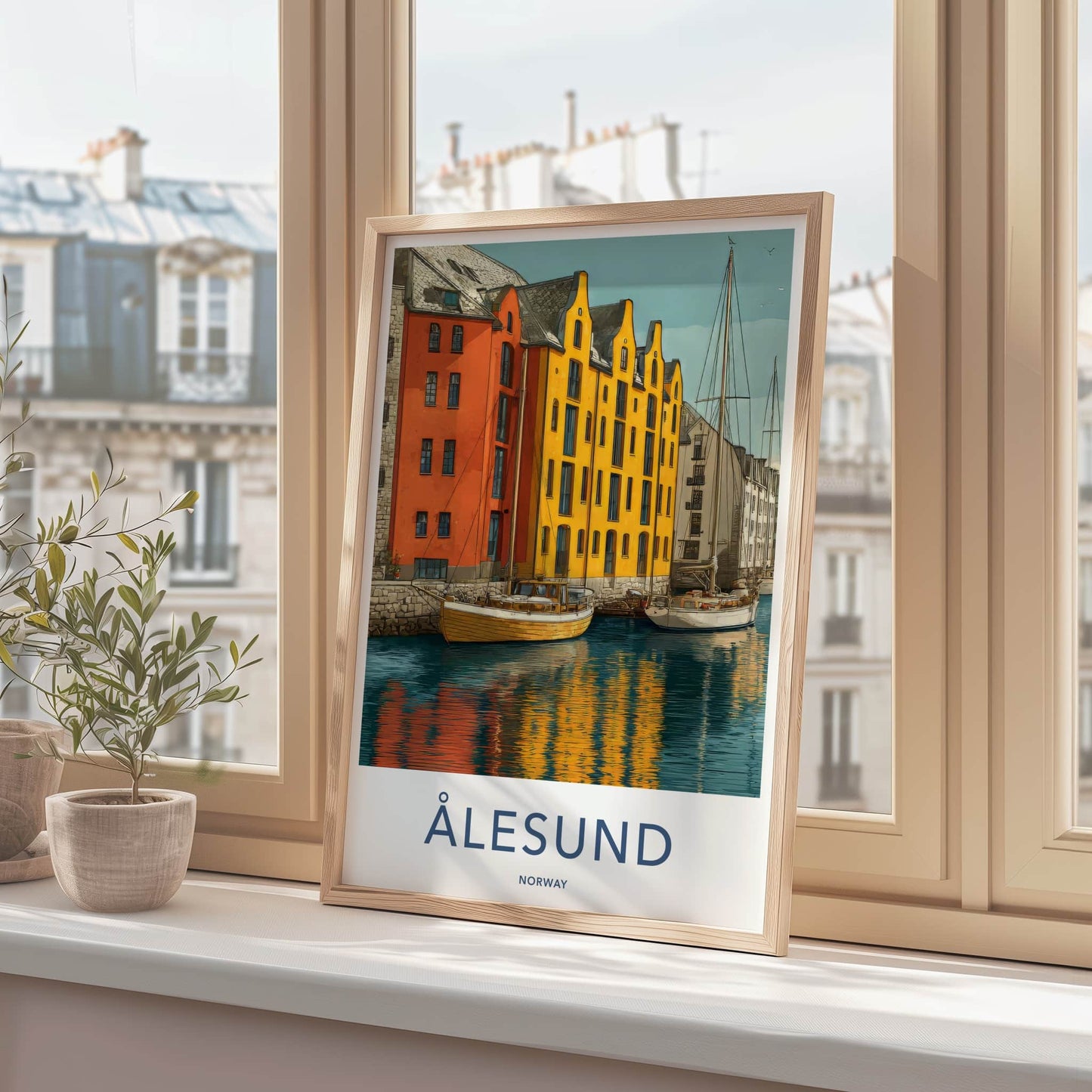 Alesund Poster - Norway Wall Art - Colorful Waterfront Buildings Gallery Art