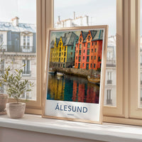 Alesund Poster - Norway Wall Art - Colorful Waterfront Homes Gallery Art