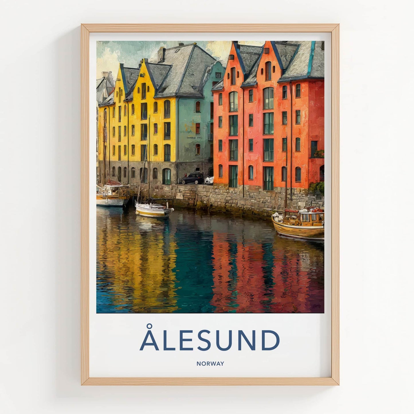 Alesund Poster - Norway Wall Art - Colorful Waterfront Homes Gallery Art