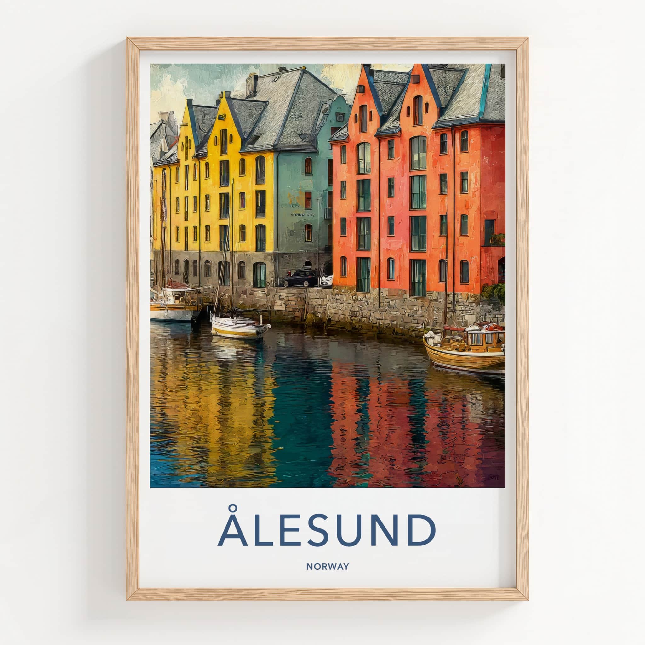 Alesund Poster - Norway Wall Art - Colorful Waterfront Homes Gallery Art
