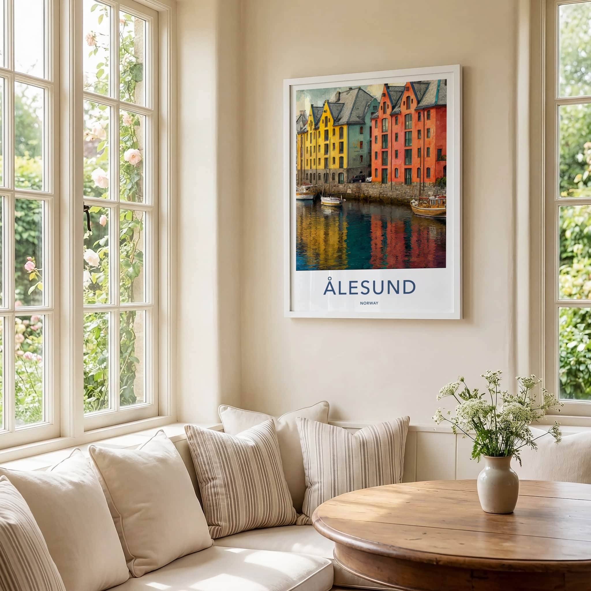 Alesund Poster - Norway Wall Art - Colorful Waterfront Homes Gallery Art