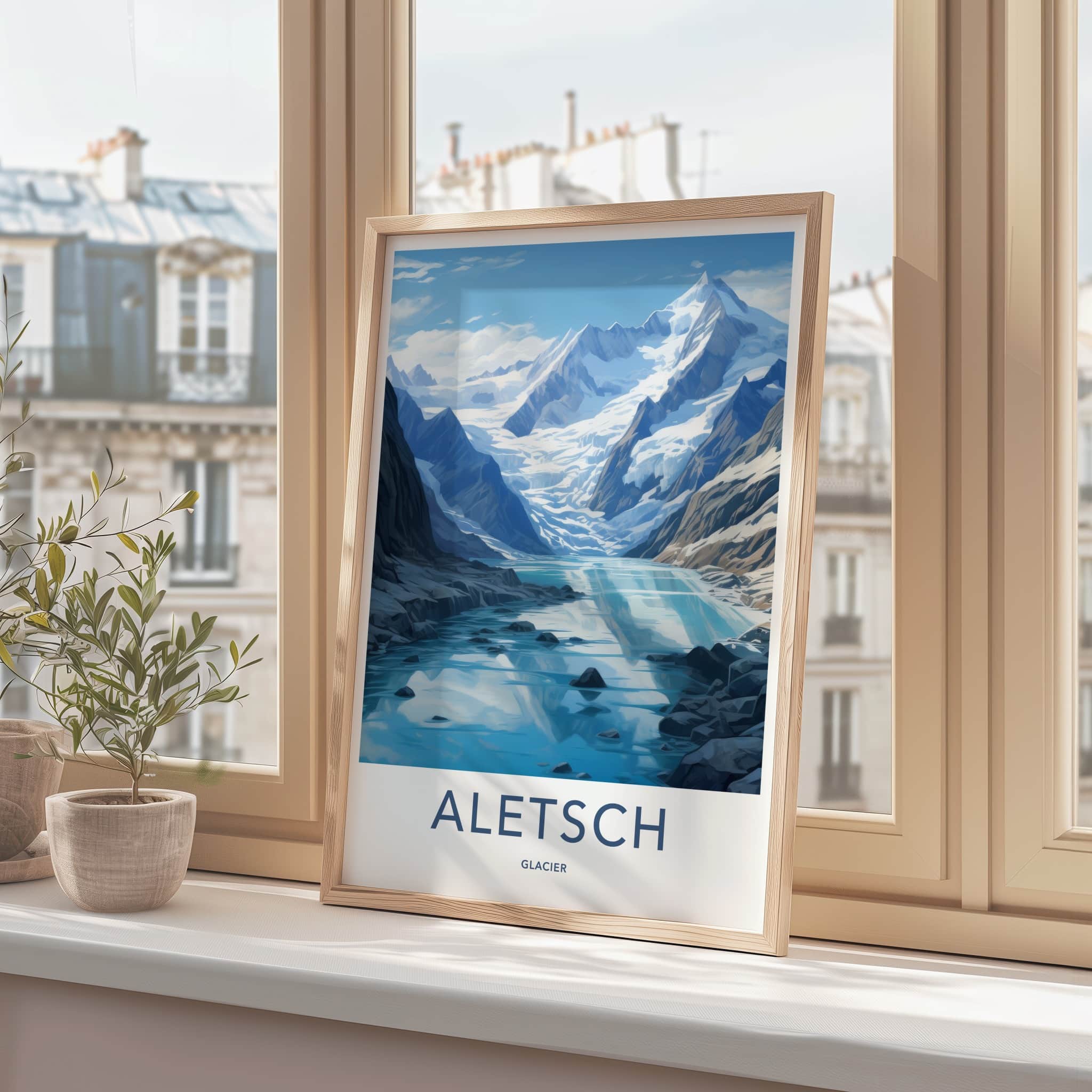 Aletsch Glacier Poster - Switzerland Travel Art - Clear Glacial Lake Home Decor