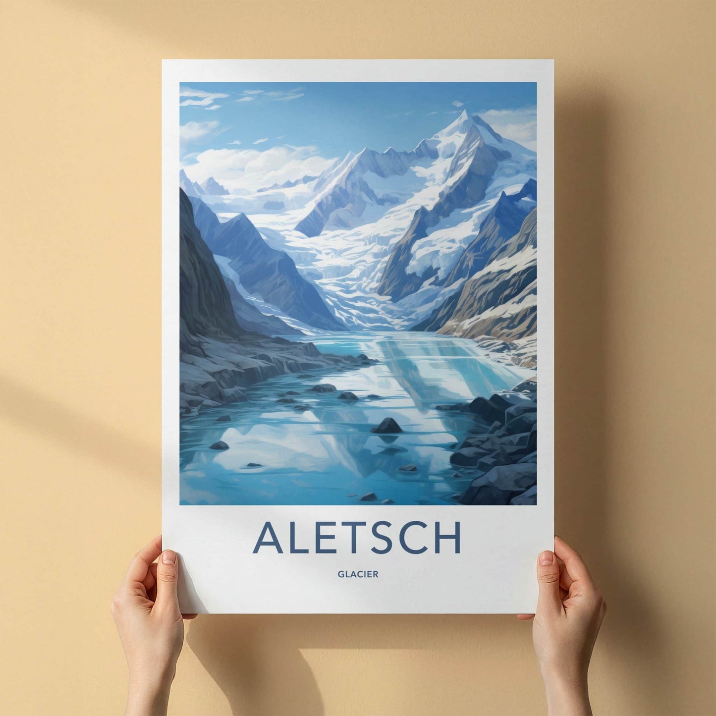 Aletsch Glacier Poster - Switzerland Travel Art - Clear Glacial Lake Home Decor