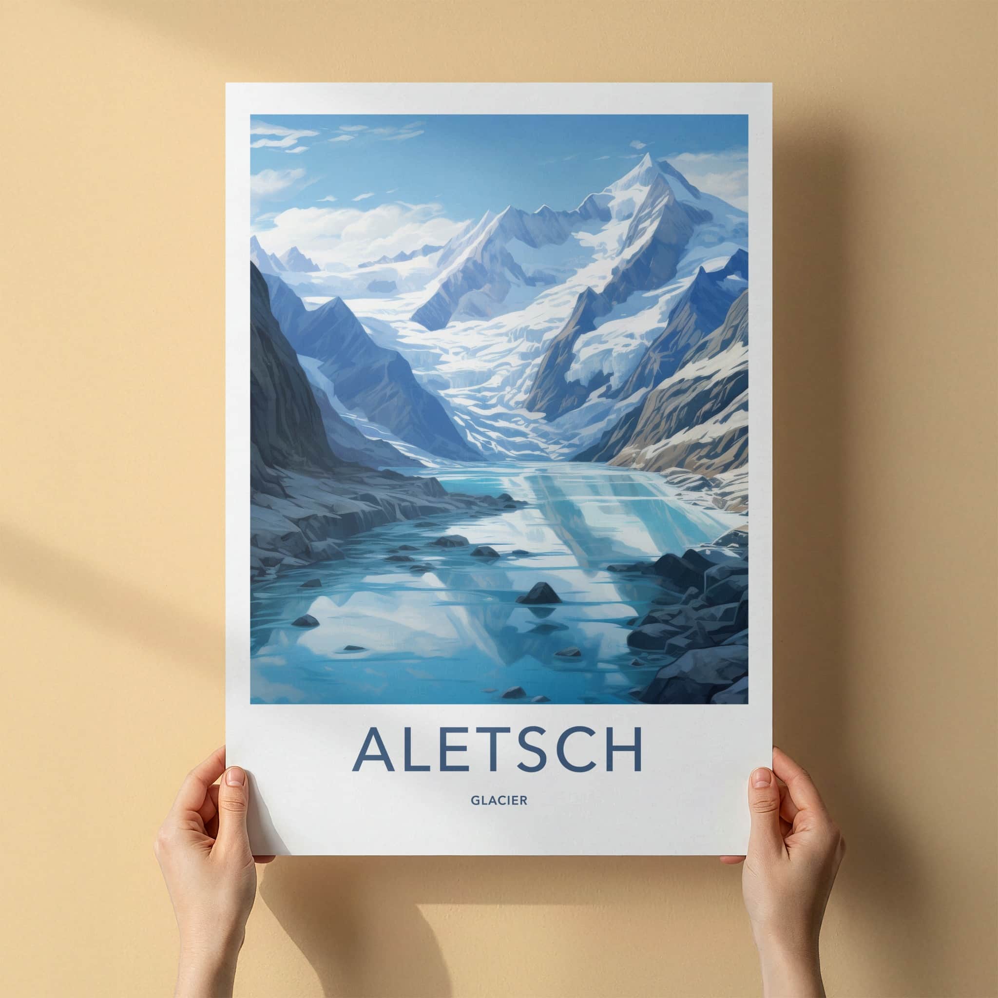 Aletsch Glacier Poster - Switzerland Travel Art - Clear Glacial Lake Home Decor
