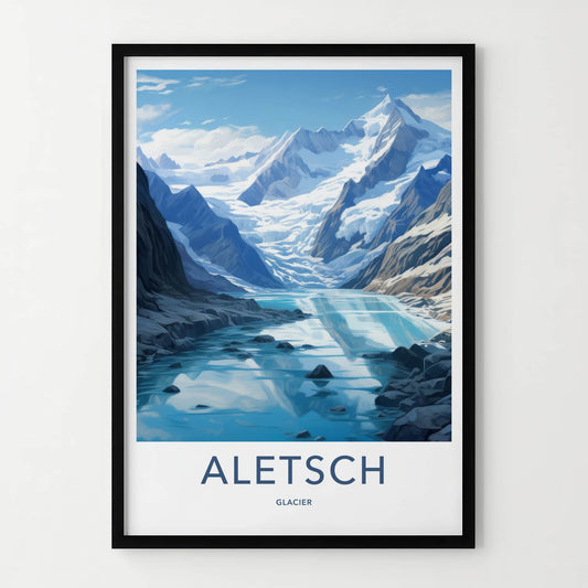 Aletsch Glacier Poster - Switzerland Travel Art - Clear Glacial Lake Home Decor