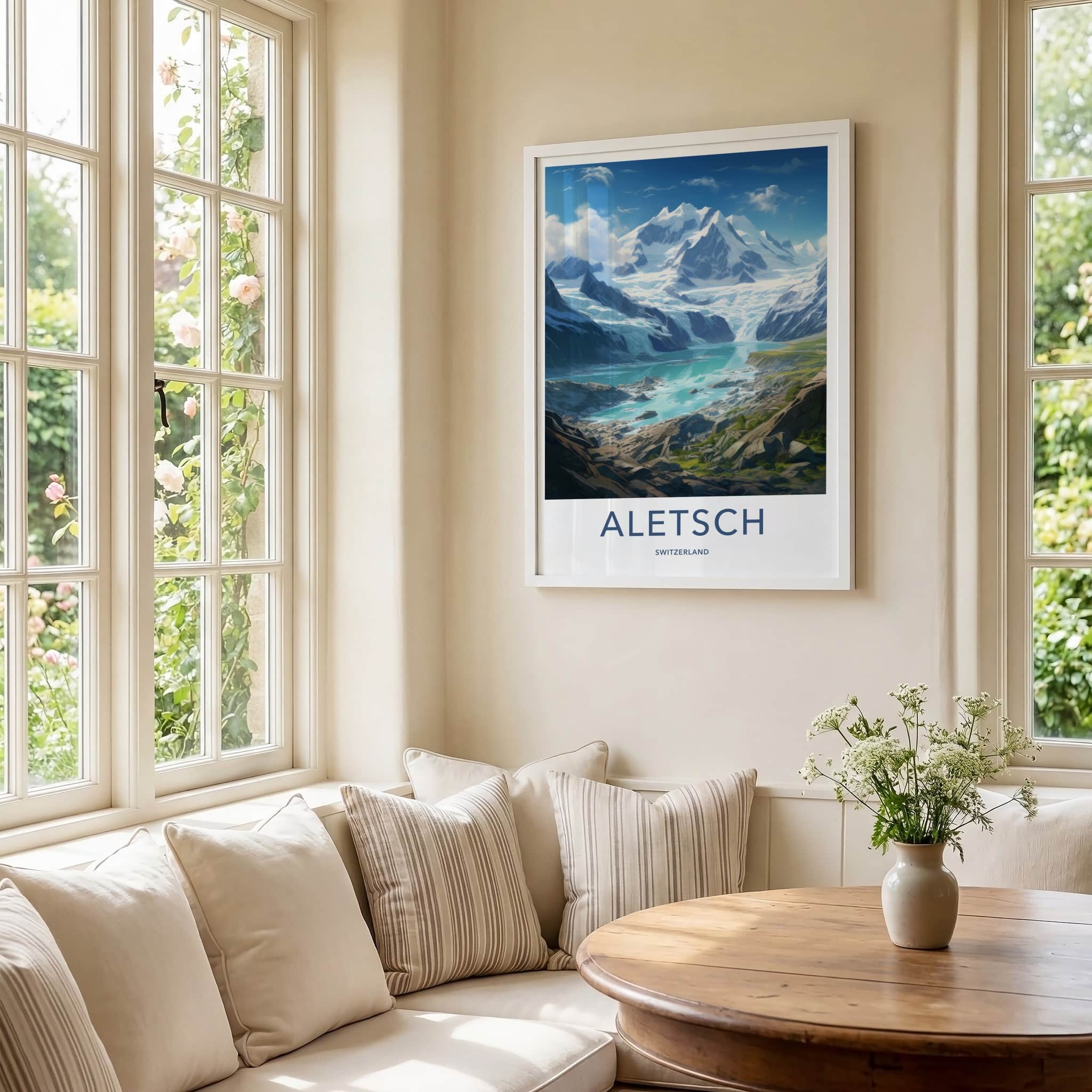 Aletsch Poster - Switzerland Travel Art - Majestic Glacier Lake Home Decor