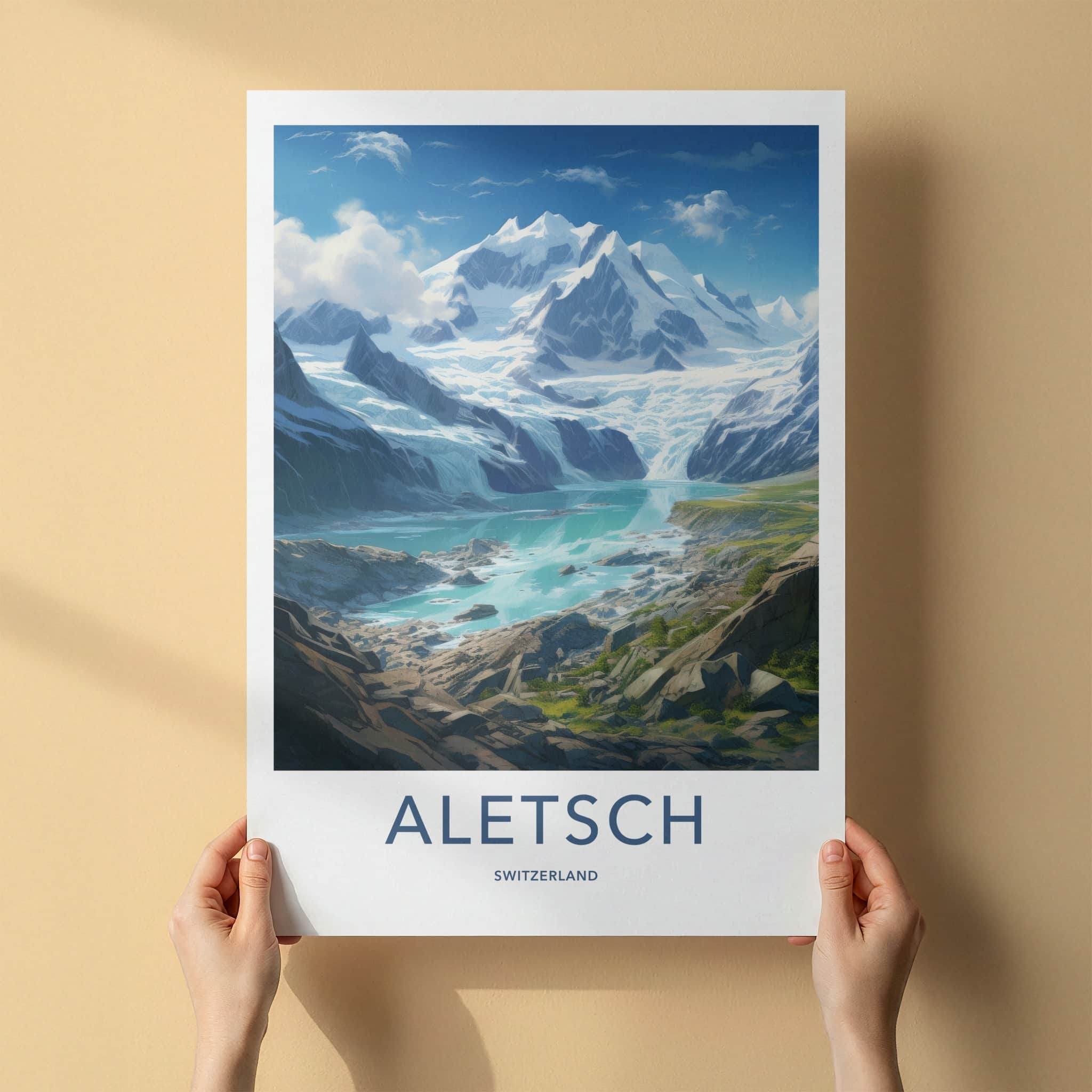 Aletsch Poster - Switzerland Travel Art - Majestic Glacier Lake Home Decor