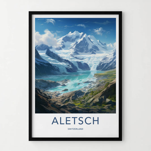 Aletsch Poster - Switzerland Travel Art - Majestic Glacier Lake Home Decor
