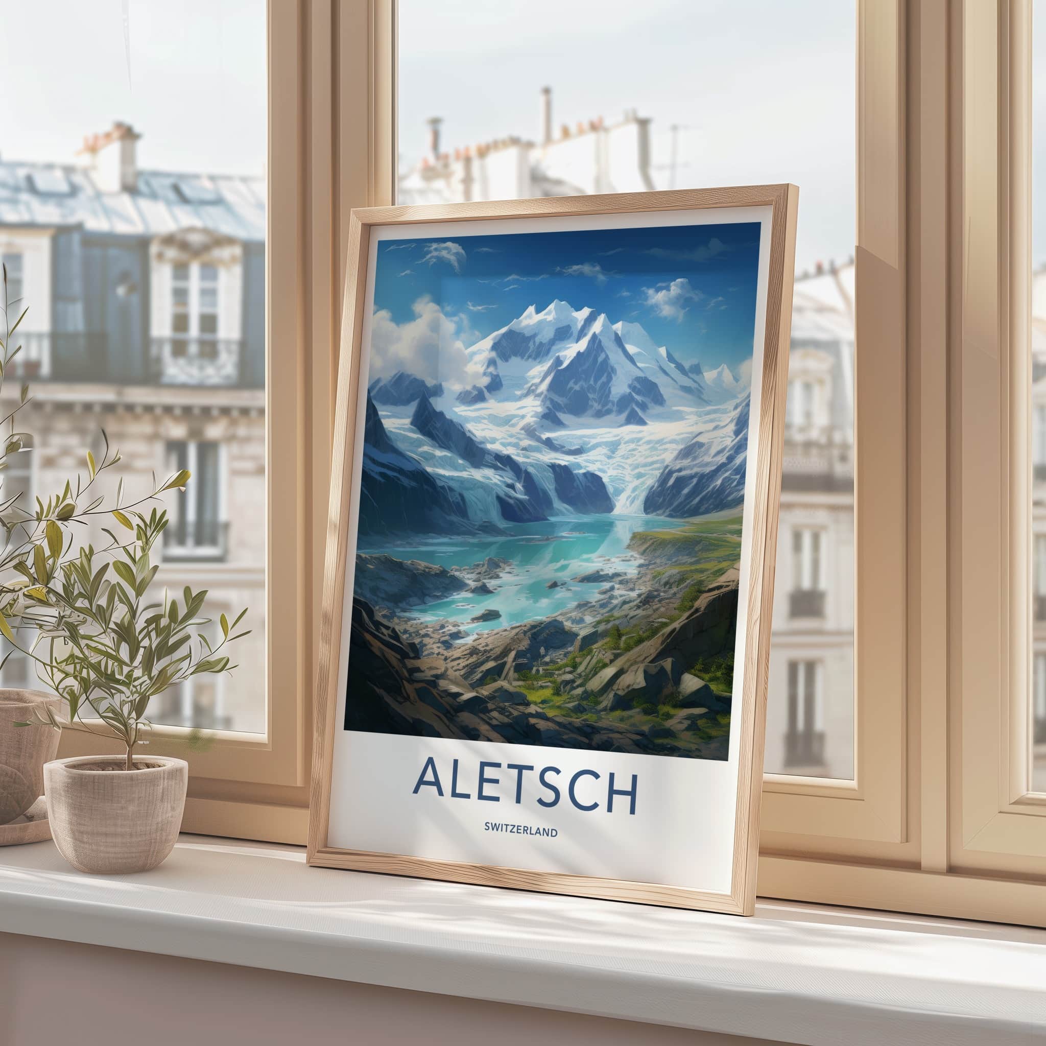Aletsch Poster - Switzerland Travel Art - Majestic Glacier Lake Home Decor